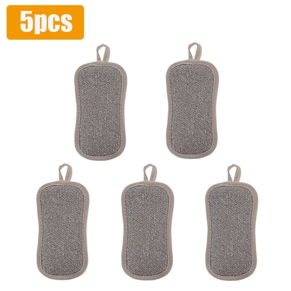 Kitchen Cleaning Magic Sponge Dishcloth Double Sided Scouring Pad Rag Scrubber Sponges For Dishwashing Pot Kitchen Cleaning Tool 5PC-grey