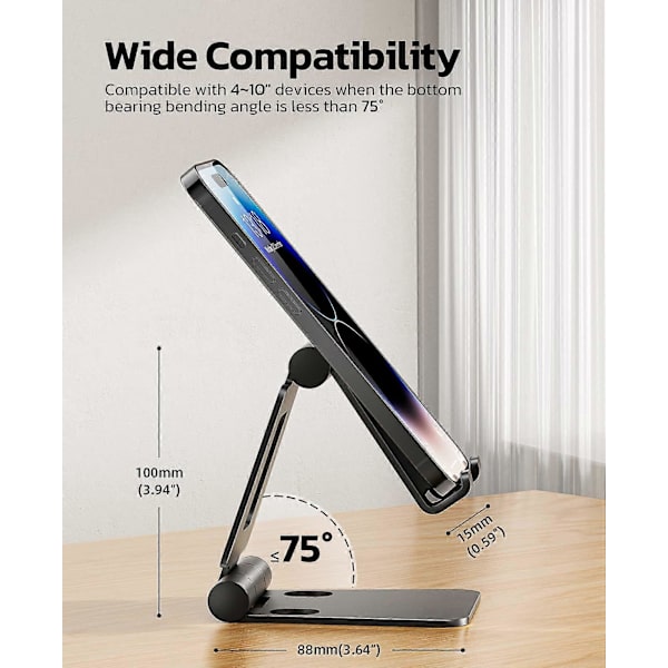 Adjustable cell phone stand table, foldable aluminum for compatible all smartphones