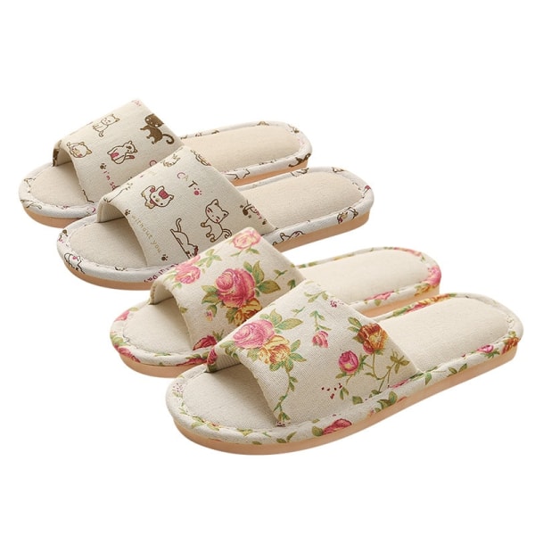 Floral Linen Home Slippers Soft Non-slip Foam Bottom Flip Flops Spring Autumn Indoor Couple Men Women Slides Casual Flat Shoes Olivine 44