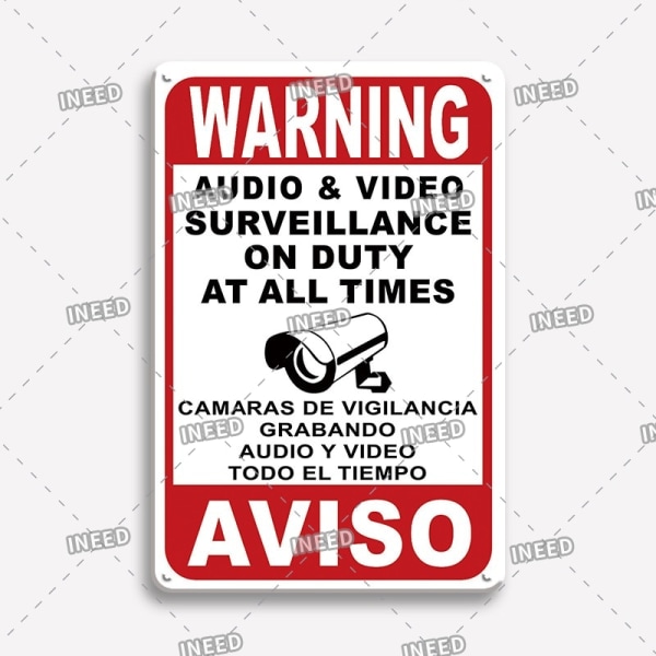 Tin Sign Warning Slogan Plate Retro Vintage Plaque Metal Plate Keep Out Aviso Camera For Yard Street Home Door Wall Decor Gift 31118 20x30cm