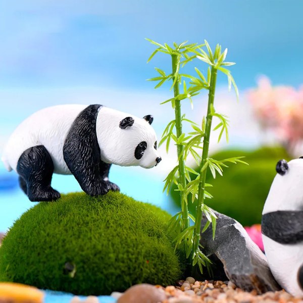 4pc Kawaii Handmade Panda Figurines Miniatures Animal Ornament Fairy Garden Resin Home Decorations Accessories 4pcs big