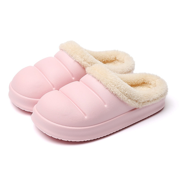 Winter Women Fur Slippers Waterproof Warm Plush Household Slides Indoor Home Thick Sole Footwear Non-Slip Solid Couple Sandals Burgandy 44-45