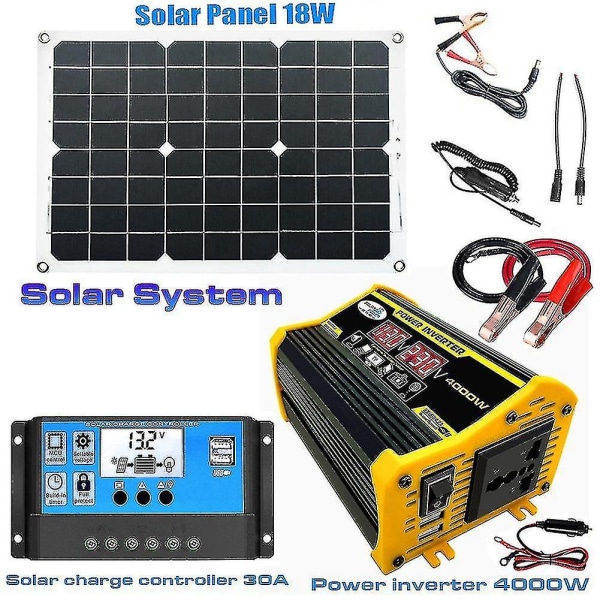 4000w Power-inverter 12v To 220v 18w Solar Panel 30a Controller Emergency Solar-power Generator For High Quality