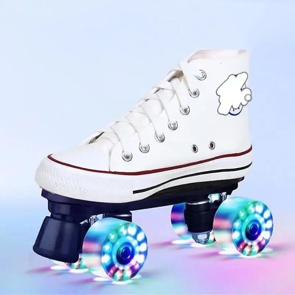 Canvas Double Row Roller Skates Shoes Patines With Four-wheel Quad Inline Training Sneakers Unisex Flash Wheel 3 35