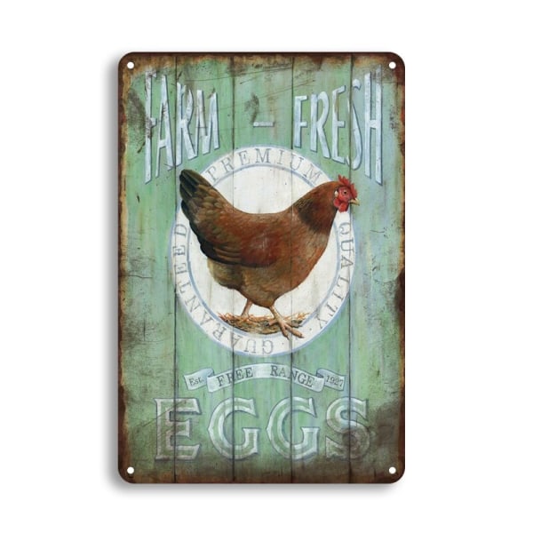 Chicken Vintage Poster Metal Tin Signs Iron Plate Rooster Hen Fresh Eggs Retro Decorative Plaque Farm Home Garden Wall Decor 60008 20x30cm