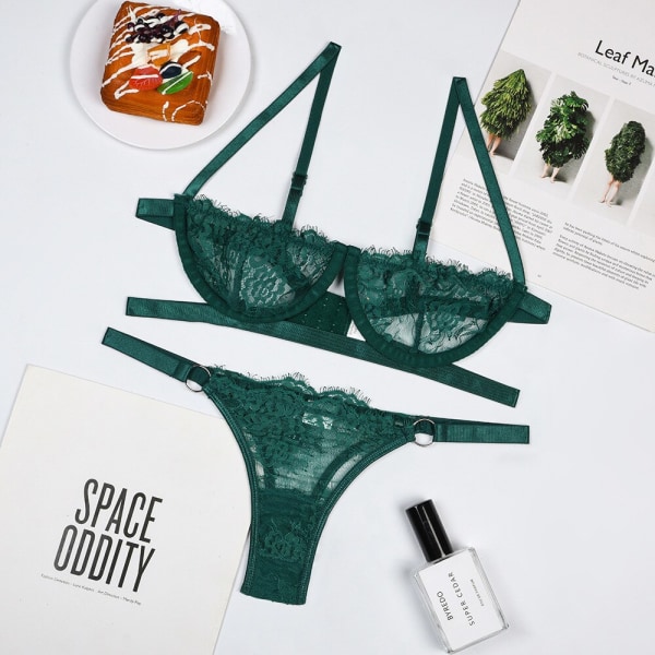 Best Seller in Europe and America Hot-Selling Lace Sexy Bandeau Underwear with Steel Ring Sexy Suit Green M