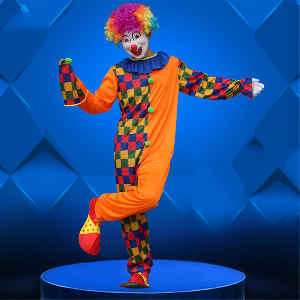 Carnival Clown Costume Halloween Masquerade Adult Clown Outfit Suit For Men Party With Hat - Size 5xl (zc-005) 5XL