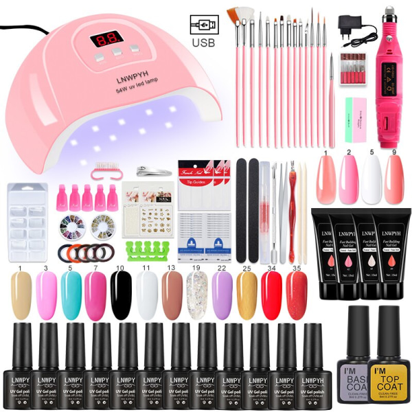 Poly Nail Gel Kit Professional Nail Set With 54/36/6W UV Lamp Acrylic Extension Gel Nail Polish All For Manicure Gel Tools Set Peach