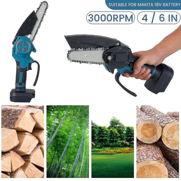4/6' Mini Cordless Chainsaw Electric One-hand Saw Wood Cutter W/batteries 6 INCH 1Battery 1UK charger