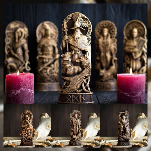 Nordic Gods Odin Sol Loki  Carving Resin Sculpture Altar Heathen Asatru Norse Legend Viking God Goddes Home Desk Decoration Freya