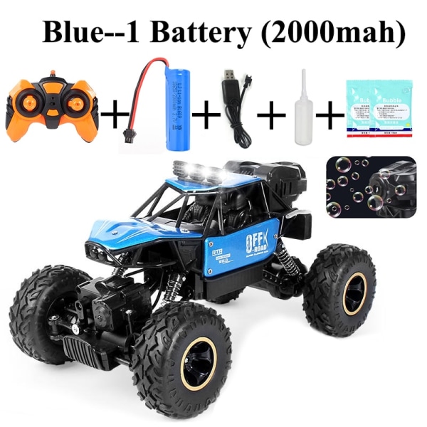 4WD RC Car Remote Control Bubble Machine Radio Control Car Rock Crawler 4x4 Drive Off Road Out Door Toy For Girl Boy Blue-2000mah
