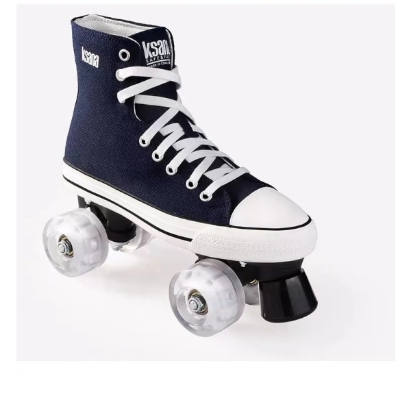 Adult Double-row Canvas Roller Skates Flash Four-wheel Sneakers High-top Breathable Unisex Skateboard Quad Skating Shoes MULTI 38