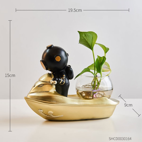 Astronaut Hydroponic Resin Decoration Plant Vase Creative Nordic Style Cafe Living Room Decoration Diver Plant Hydroponic Gift Black-B