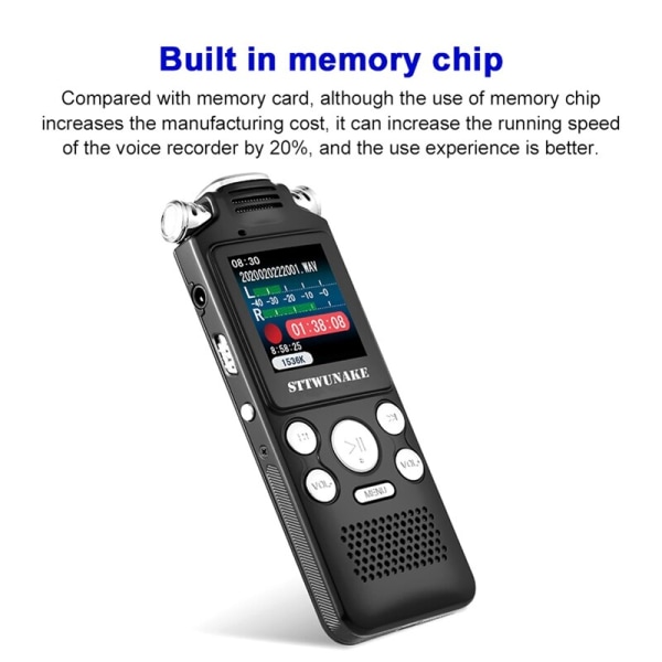 Voice Recorder Recording Activated Audio Sound Digital Professional Dictaphone USB PCM 1536Kbps As Shown