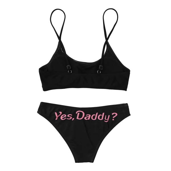 Womens Bikinis Sexy Lingerie Set Swimsuit Yes Daddy Letter Mini Camisole Bra Tops & Briefs Underwear Woman Anime Cosplay Costume Black L