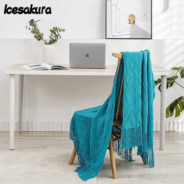 Hot-selling Nordic Minimalist Knitted Blankets Living Room Sofas Air Conditioning Blankets Soft Tassel Blankets Bed End Blankets Original white 127X170 With tassels