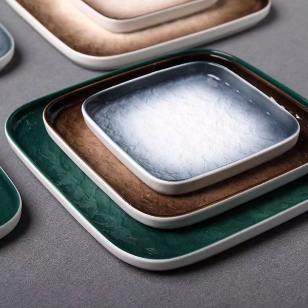 Nordic Ceramic Western Food Plate Creative Home Kitchen Restaurant Square Steak Plate Japanese Hot Pot Platter plate Green