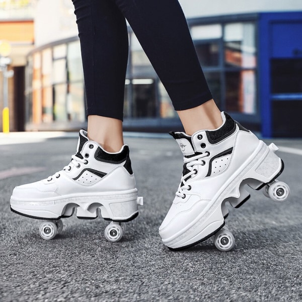 Unisex Youth Deformation Skating Shoes Four Wheels Rounds Of Roller Skate Shoes Casual Sneakers Deform Roller Shoes Auburn 40 Foot length25cm