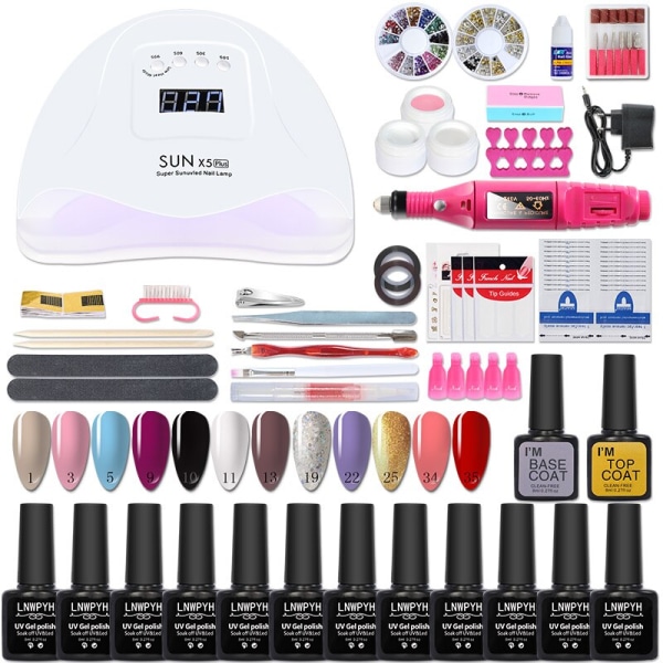 Poly Nail Gel Kit Professional Nail Set With 54/36/6W UV Lamp Acrylic Extension Gel Nail Polish All For Manicure Gel Tools Set Dark Grey