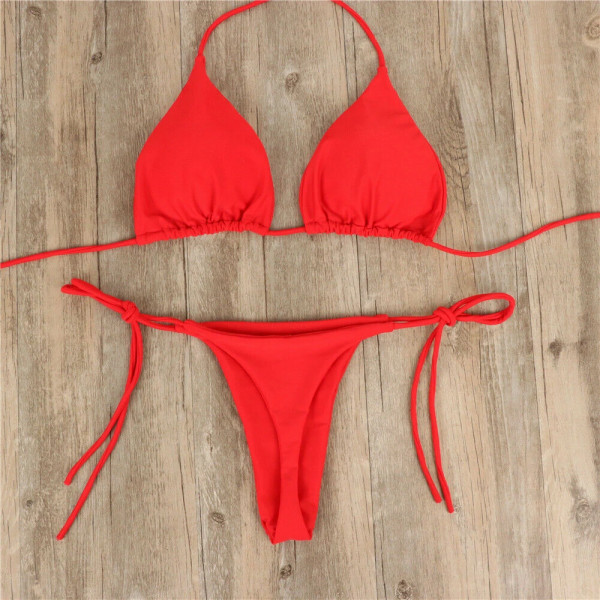 Women Bikini Set Sexy Side Tie Thong Swimsuit Bandage Style Brazilian Swimwear Ultrathin Bra & Brief Sets Erotic Lingerie Set Red L