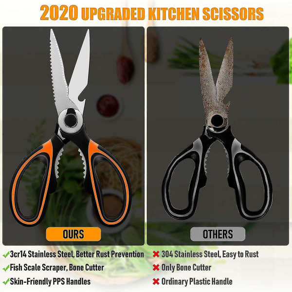 Heavy Duty Kitchen Scissors, New Sharp Professional Stainless Steel Multi-purpose Pinking Kitchen Scissors With Blade Cover For Chicken, Fish, Meat, V