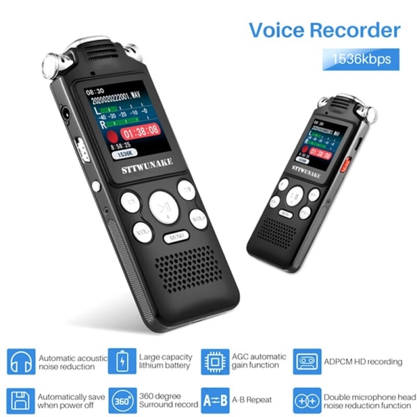 Voice Recorder Recording Activated Audio Sound Digital Professional Dictaphone USB PCM 1536Kbps As Shown