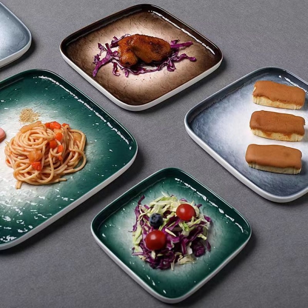 Nordic Ceramic Western Food Plate Creative Home Kitchen Restaurant Square Steak Plate Japanese Hot Pot Platter plate Green