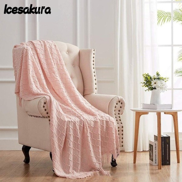 Hot-selling Nordic Minimalist Knitted Blankets Living Room Sofas Air Conditioning Blankets Soft Tassel Blankets Bed End Blankets Beige 127X170 With tassels