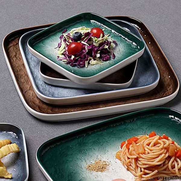 Nordic Ceramic Western Food Plate Creative ome Kitchen Restaurant Square Steak Plate Japanese ot Pot Platter plate H 1pc