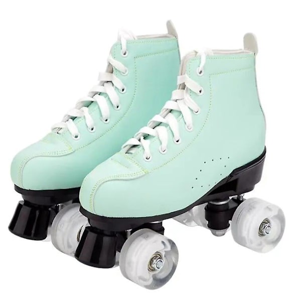 Women Girls Roller Skates Purple Green 2 Double Row 4 Wheels Shoes Pu Wheels Sliding Quad Skating Sneakers Training PU Wheel Green 36