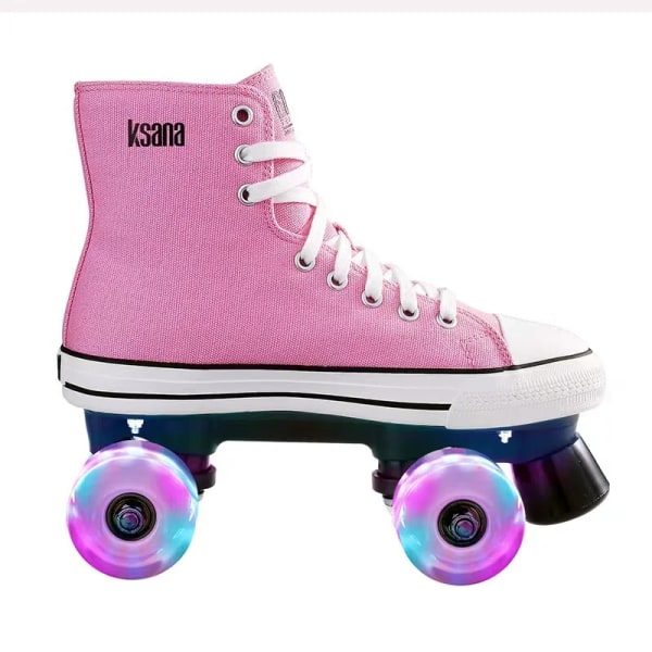 Adult Double-row Canvas Roller Skates Flash Four-wheel Sneakers High-top Breathable Unisex Skateboard Quad Skating Shoes Lavender 41