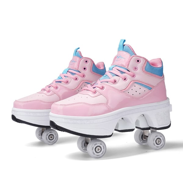 Unisex Youth Deformation Skating Shoes Four Wheels Rounds Of Roller Skate Shoes Casual Sneakers Deform Roller Shoes Auburn 36 Foot length23cm