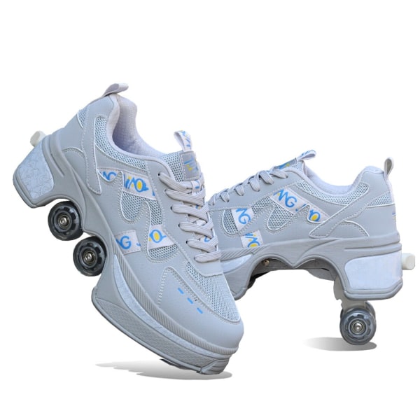 Casual Sneakers Walk Roller Skates Deform Runaway Four Wheel Skates for Adult Men Women Unisex Child Deform Wheel Parkour Shoes Blue 38