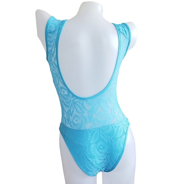 Wild Female Trikini Bathing Suits Bottom InLayer Swimsuit Transparent Lace High Cut One Piece Swimwear Blue M