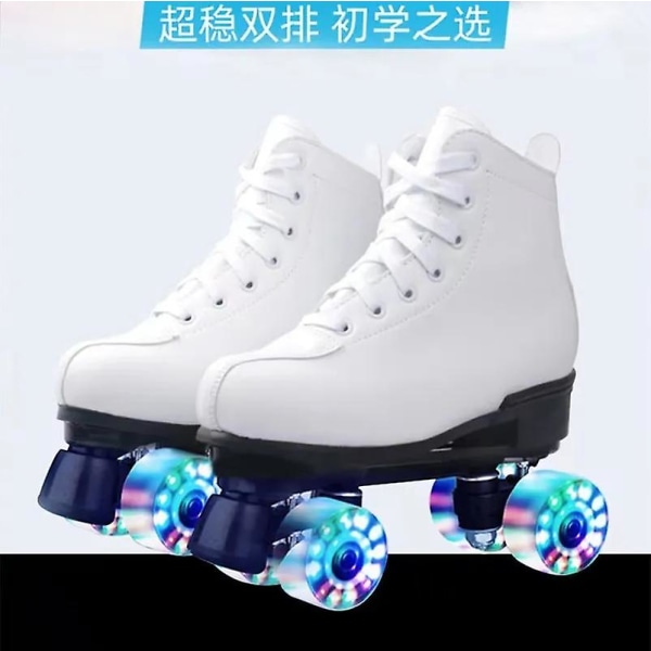 White Black Pu Leather Roller Skates Shoes Patins 2 Line Sliding Inline Quad Skating Sneakers Training 4 Wheels Size 34-45 Flash wheel 2 38