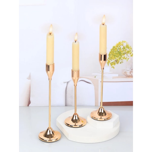 3Pcs/Set European style Metal Candle Holders Candlestick Fashion Wedding Table Candle Stand Exquisite Candlestick Christmas Tabl Light Yellow L