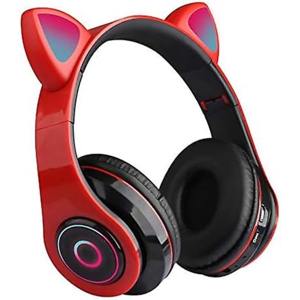 Cute Cat Ear Wireless Headphones, Bluetooth 5.0 Over Ear Headphones with 7 Colors LED Light Foldable Volume Control for Smartphones, Tablets, Computer