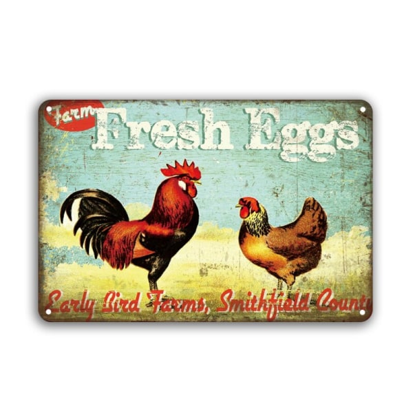 Chicken Vintage Poster Metal Tin Signs Iron Plate Rooster Hen Fresh Eggs Retro Decorative Plaque Farm Home Garden Wall Decor 60133 20x30cm