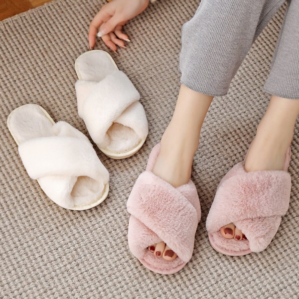 Winter Women House Slippers Faux Fur Warm Flat Shoes Female Slip on Home Furry Ladies Slides Plus Size Wholesale Red 36-37