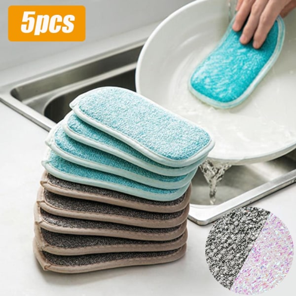 Kitchen Cleaning Magic Sponge Dishcloth Double Sided Scouring Pad Rag Scrubber Sponges For Dishwashing Pot Kitchen Cleaning Tool 1PC-beige