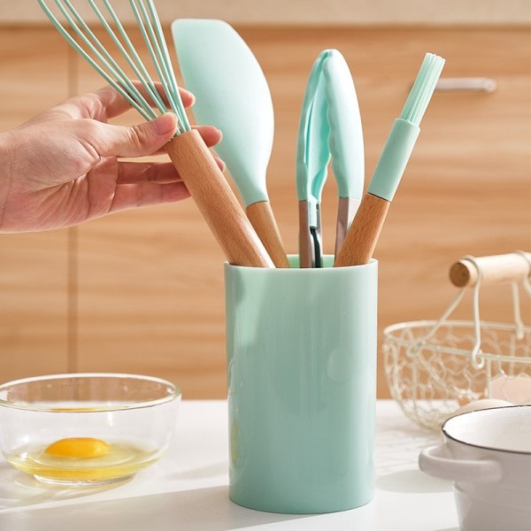 1PC Silicone Cooking Utensils Set Non-Stick Spatula Shovel Soup Spoon Handle Cooking Tools Set BPA Free Kitchen Tool Accessories Green E