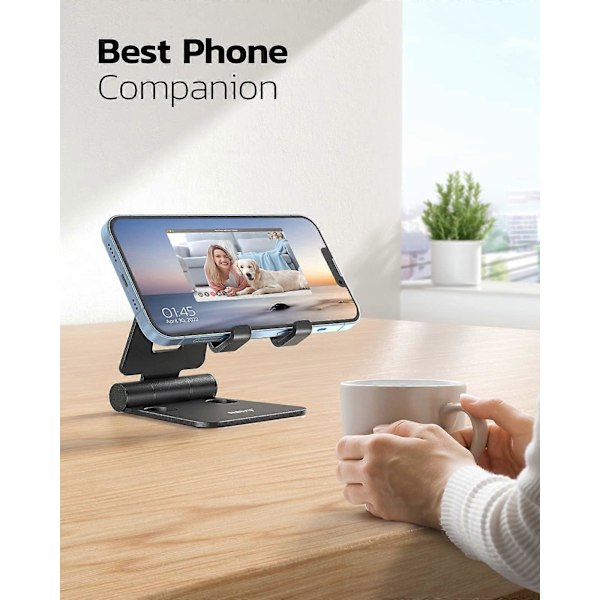 Adjustable cell phone stand table, foldable aluminum for compatible all smartphones