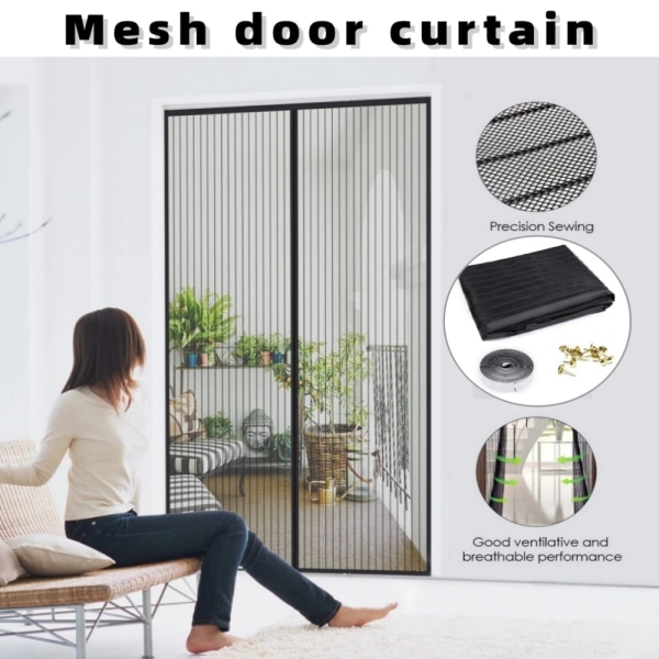 New No Punching Magnetic Screen Door Curtain Anti Mosquito Insect Fly Bug Automatic Closing Household Ventilation Door Curtain White 110 x 210cm