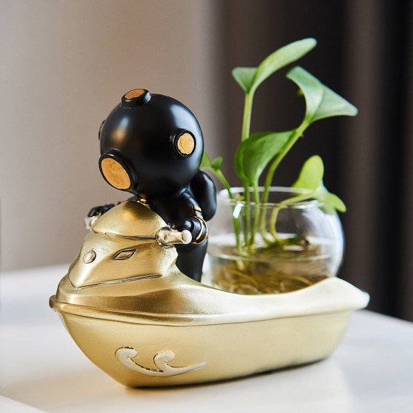Astronaut Hydroponic Resin Decoration Plant Vase Creative Nordic Style Cafe Living Room Decoration Diver Plant Hydroponic Gift Green diver