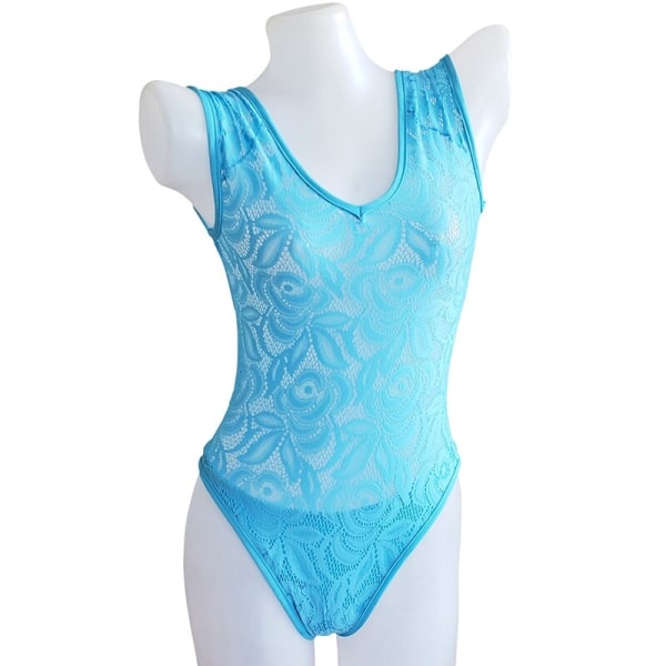 Wild Female Trikini Bathing Suits Bottom InLayer Swimsuit Transparent Lace High Cut One Piece Swimwear Blue M