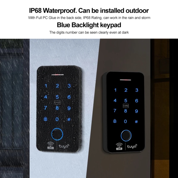 WiFi Tuya Fingerprint Access Controller Outdoor Waterproof Standalone RFID Keypad System 125KHz 13.56MHz WG26 Smart APP Unlock Keypad VS Mixed Keys