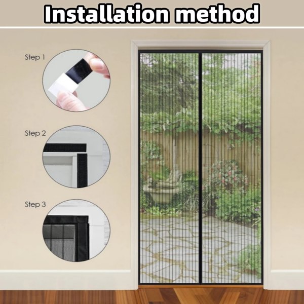 New No Punching Magnetic Screen Door Curtain Anti Mosquito Insect Fly Bug Automatic Closing Household Ventilation Door Curtain Black 80 x 210cm