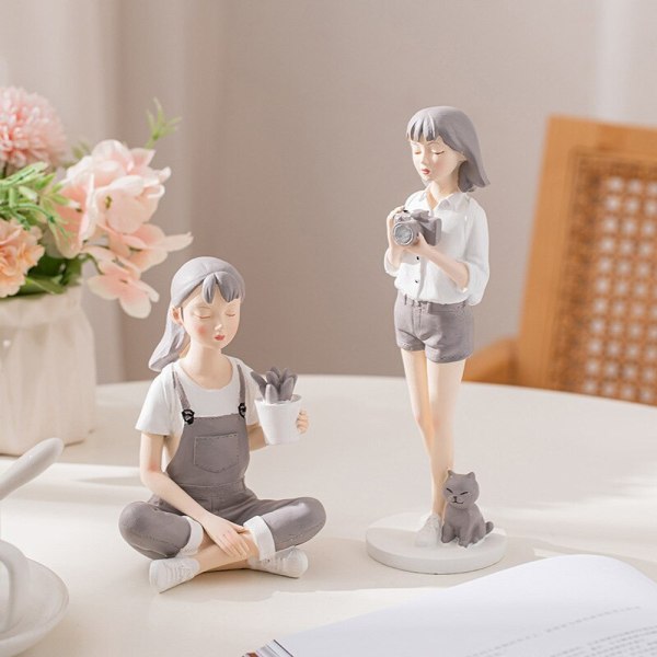 Creative Nordic Cute Girl Resin Ornaments Home Decor Crafts Statue Office Desk Figurines Decoration ookcase Gifts for Couples B