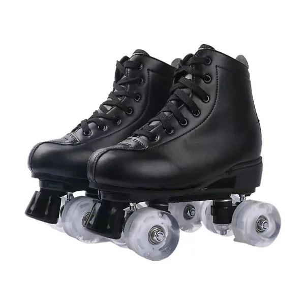 White Black Pu Leather Roller Skates Shoes Patins 2 Line Sliding Inline Quad Skating Sneakers Training 4 Wheels Size 34-45 Black wheel 2 36