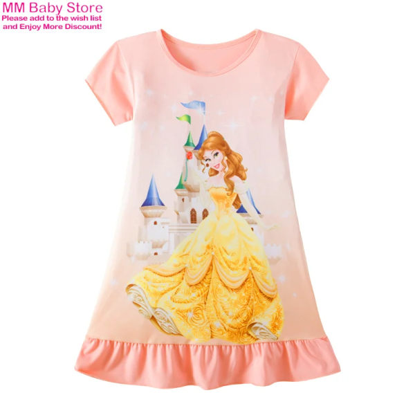 Mermaid Anna Elsa Dress Girls Nightdress Clothes Cartoon Pajamas Children's Clothing ShortSleeve Pajamas Dress Kids Family Wear Gold 7T-8T(XL)
